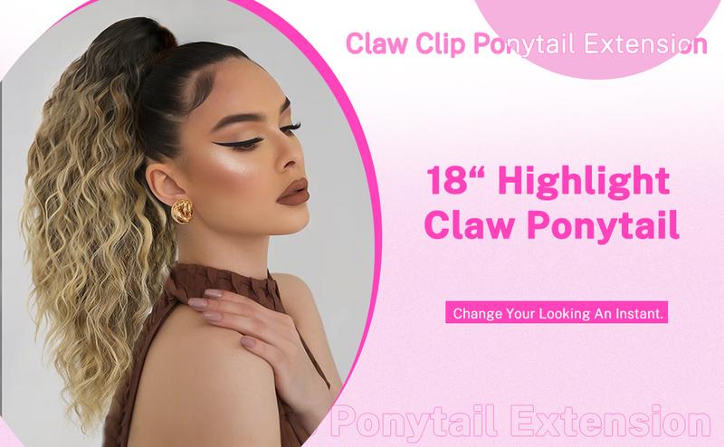 ORSUNCER Ponytail Extension 18" Curly Pony Tail Clip in Claw Short Ponytail Fluffy Natural Looking Synthetic Hairpiece for Women Easy To Go