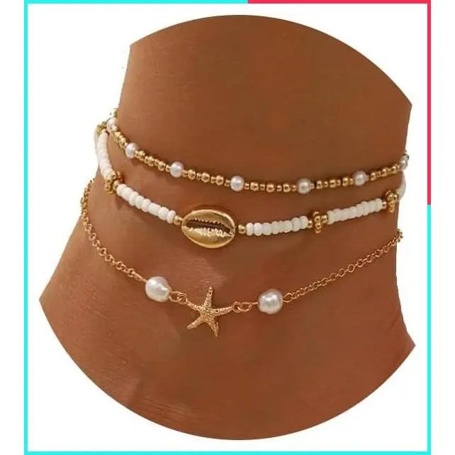Seashell Starfish Ankle Bracelets for Women Layered Boho Puka Shell Cowrie Shell Anklet Hawaiian Summer Beach Foot Chain Jewelry