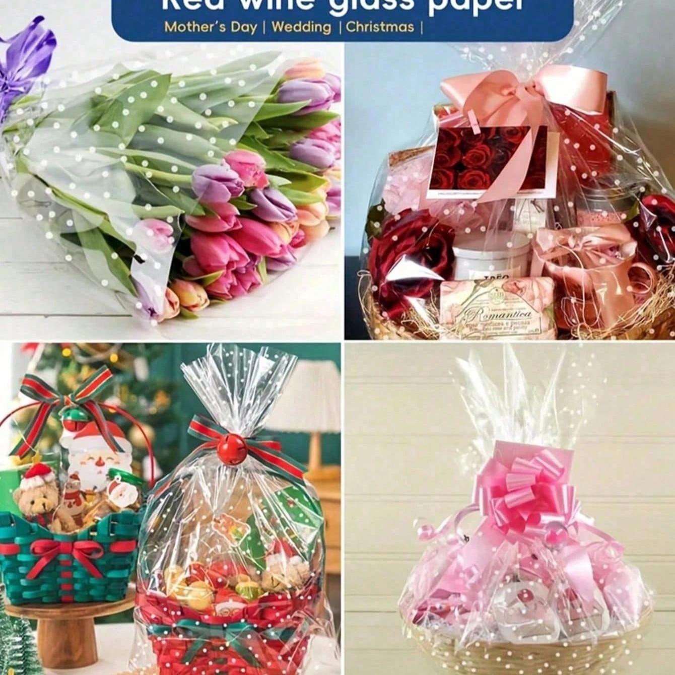 30m Transparent Plastic Packaging Paper Roll, Wide Clear Film for Gifts, Bouquets, Food, Baskets, DIY Crafts, Holiday Decorations