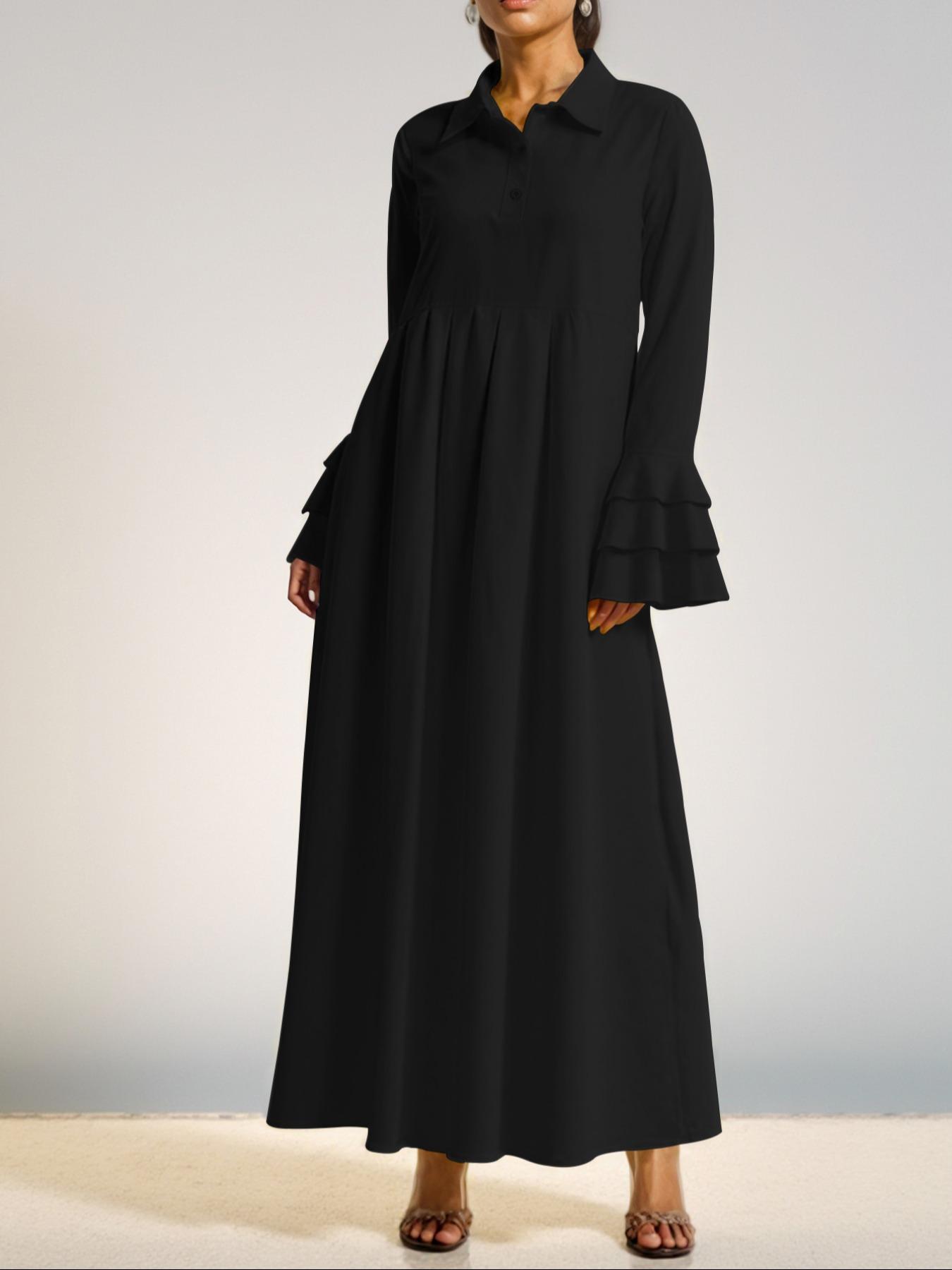 Elegant Women's Long Sleeve Lapel Dress, Plus Size Fashionable Maxi Dress, Stylish Ladies' Clothing for Special Occasions