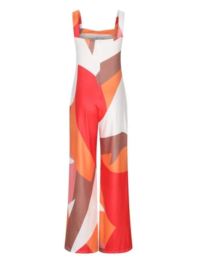 Women's Geometric Print Tank Jumpsuit, Casual Sleeveless Jumpsuit for Summer, Women's Jumpsuit for Beach Holiday, Elegant Party Jumpsuit