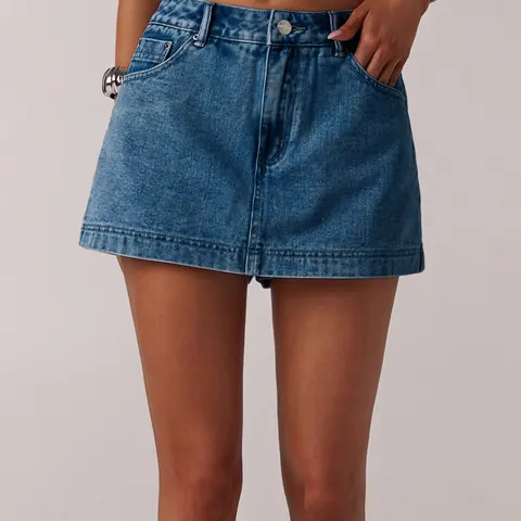American Style High-Waisted Denim Skirt Shorts, Casual Relaxed Shorts, Fashion Bottoms, Casual Loose Fit, Solid Pattern, Perfect for Streetwear, Instant Leg Slimming Effect, Womenswear