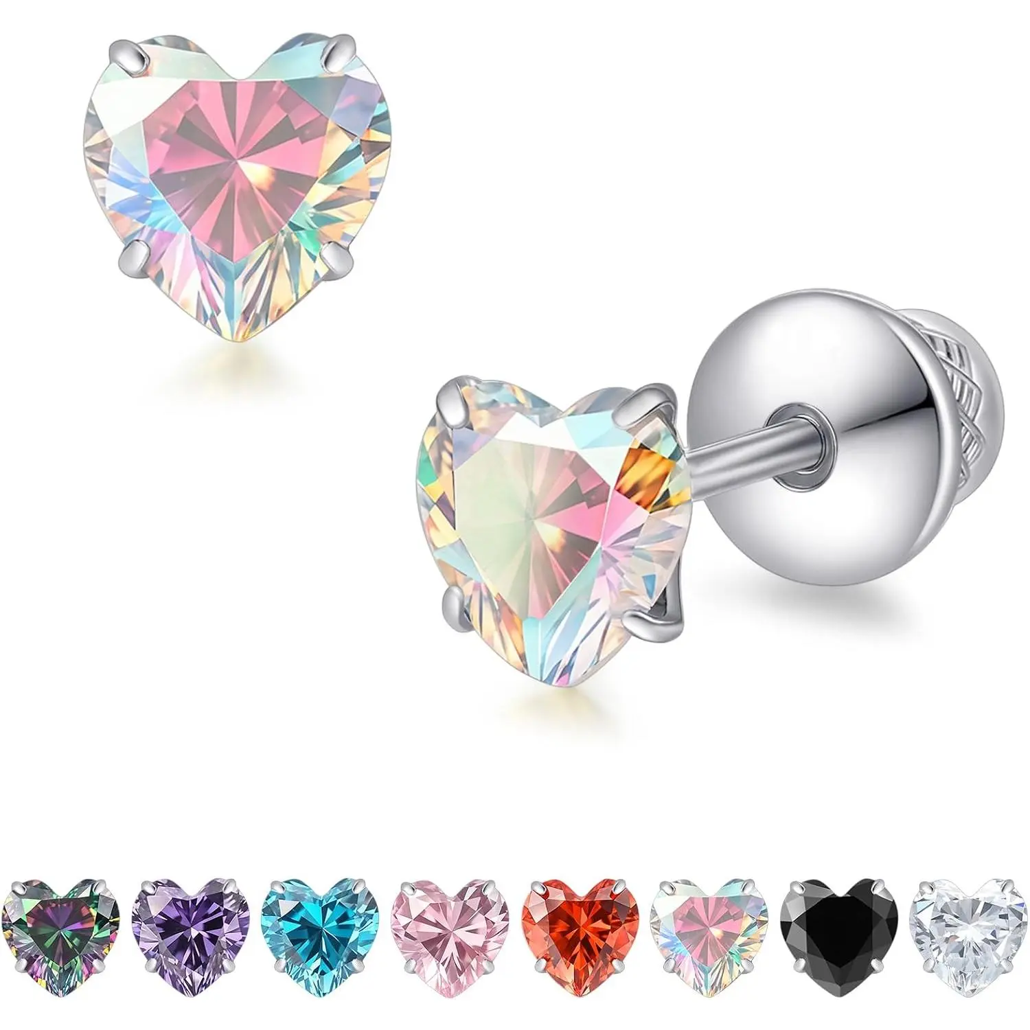 Implant Grade Titanium Heart Cubic Zirconia Screw  Earrings | Small  Studs for Helix and Lobe Cartilage  for  Ears Wearable   for Women and Men