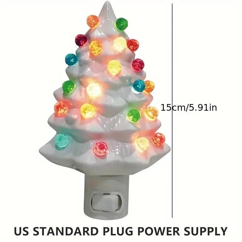 Christmas Tree Night Light, Resin Decoration Lamp with Colorful Bulbs, 360 Degree Rotating Plug, Switch Included, Home Bathroom Bedroom Decor, Indoor Decorative Light