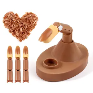 3PCS Fake Practice Fingers for Acrylic Nails Manicure Training Set with Base and 100PCS Brown Nail Tips Nail Art Supplies