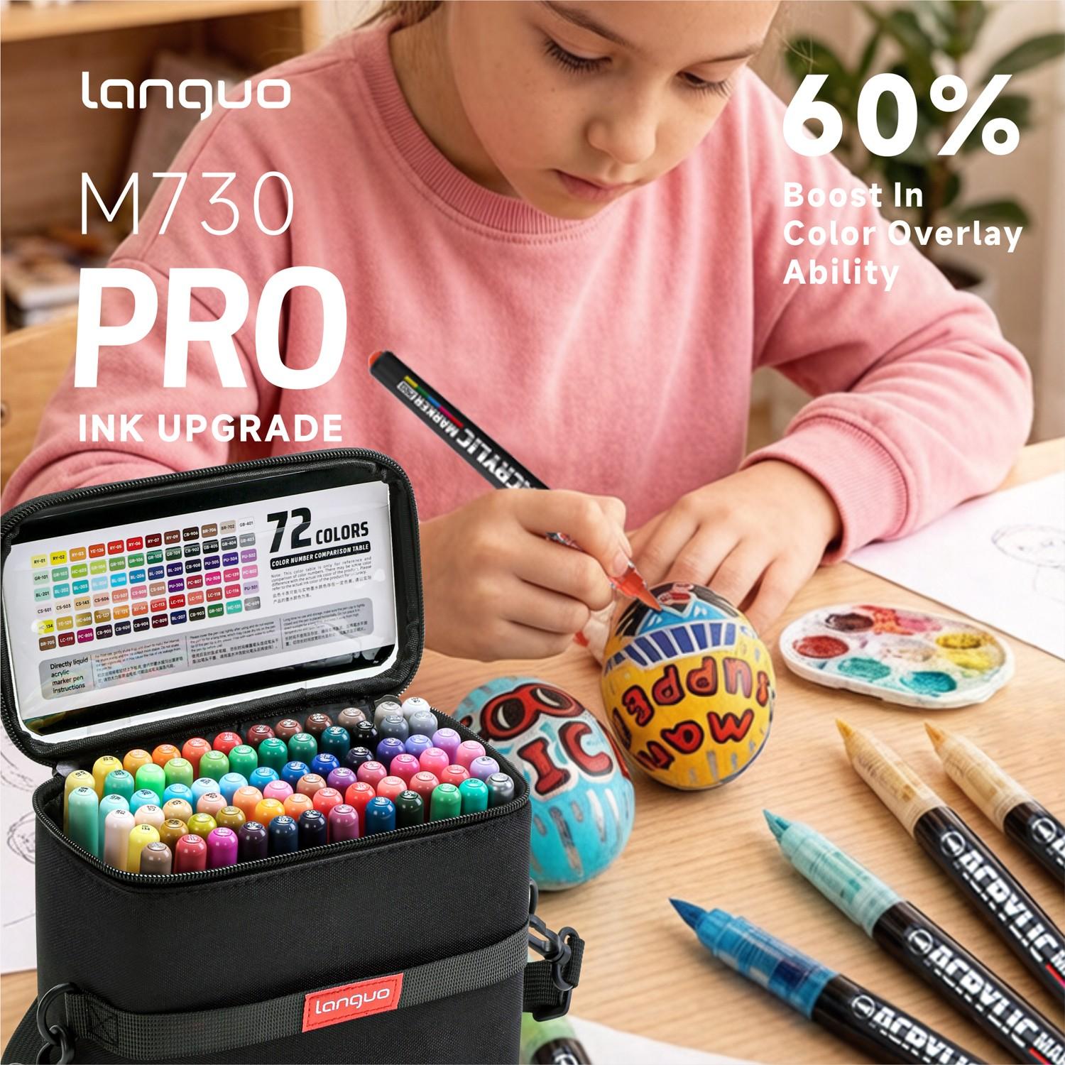 Languo Upgrade Soft Tip Acrylic Markers, 48/72/96/192/288 Colors, Metal Ball Mixer, 60% Coverage, 720° Elastic Tip, DIY Arts and Crafts Supplies