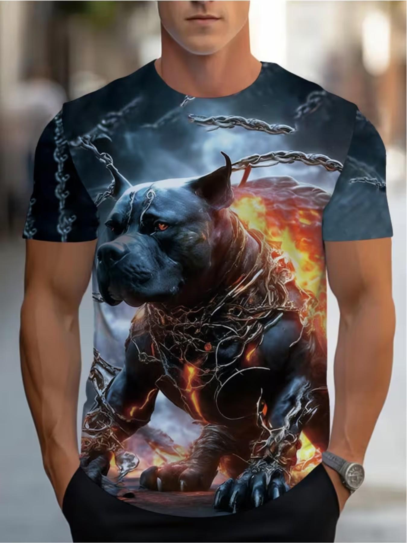 Men's Hot Dogue 3D Print T-Shirt, Vibrant Round Neck Short Sleeve, Summer Casual Art Pattern Tee, Holiday Gift Idea