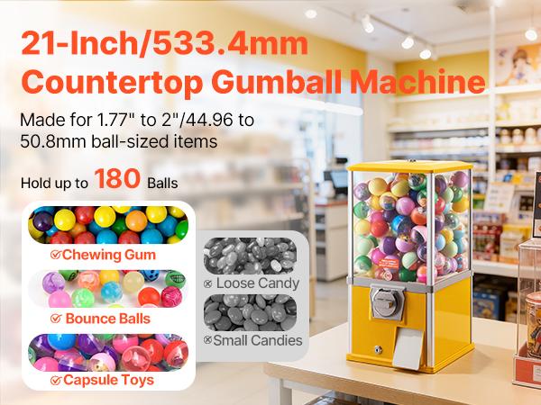 VEVOR Gumball Machine, 21 inch Height Candy Vending Machine Dispenser, 25-Cent Vending Machines for Shopping Malls, Supermarkets, Amusement Parks, Arcades, Holds Up to 180 1.77 inch Spherical Candies