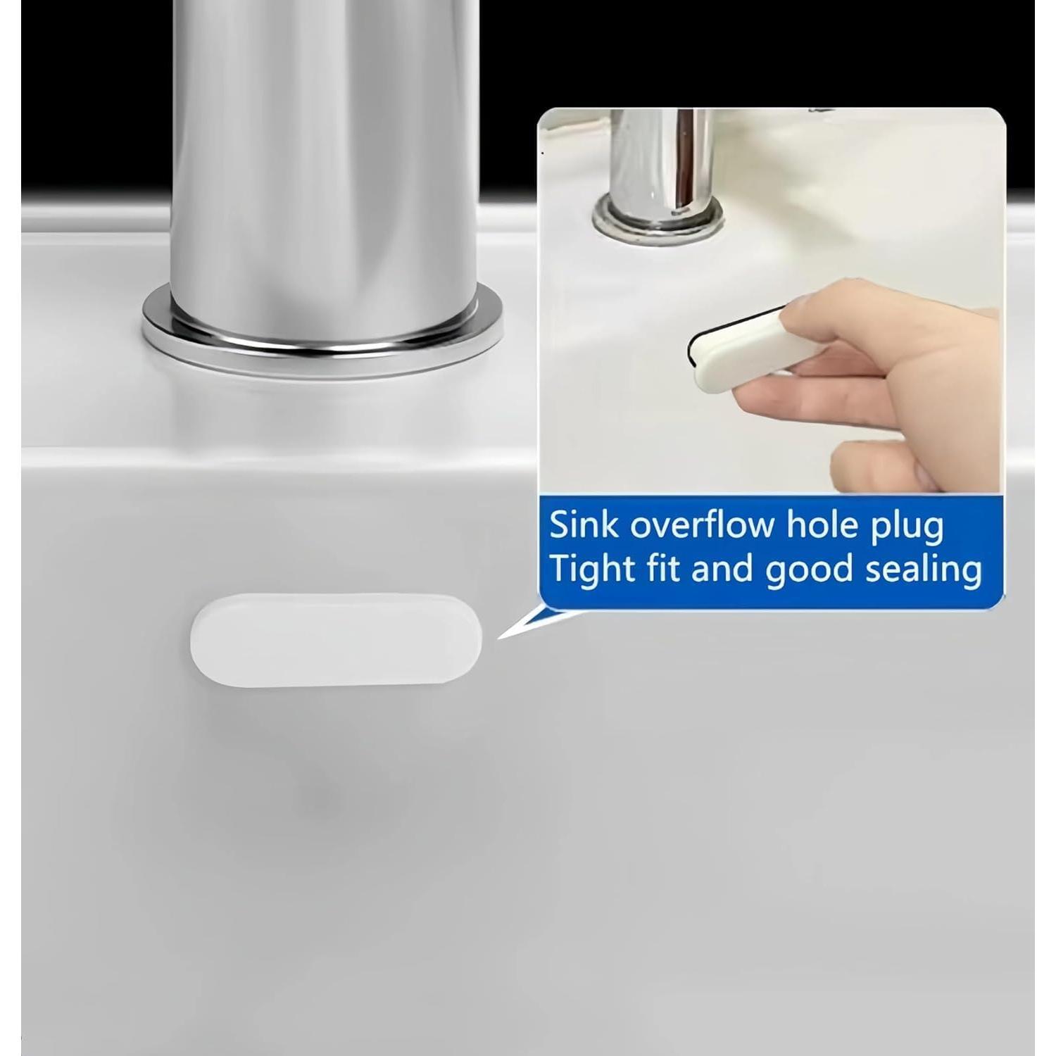 4-Piece Durable Rubber Sink Hole Cover - Oval Overflow Stopper for Kitchen & Bathroom Basins, Easy Installation (4 pieces included), Four Pieces