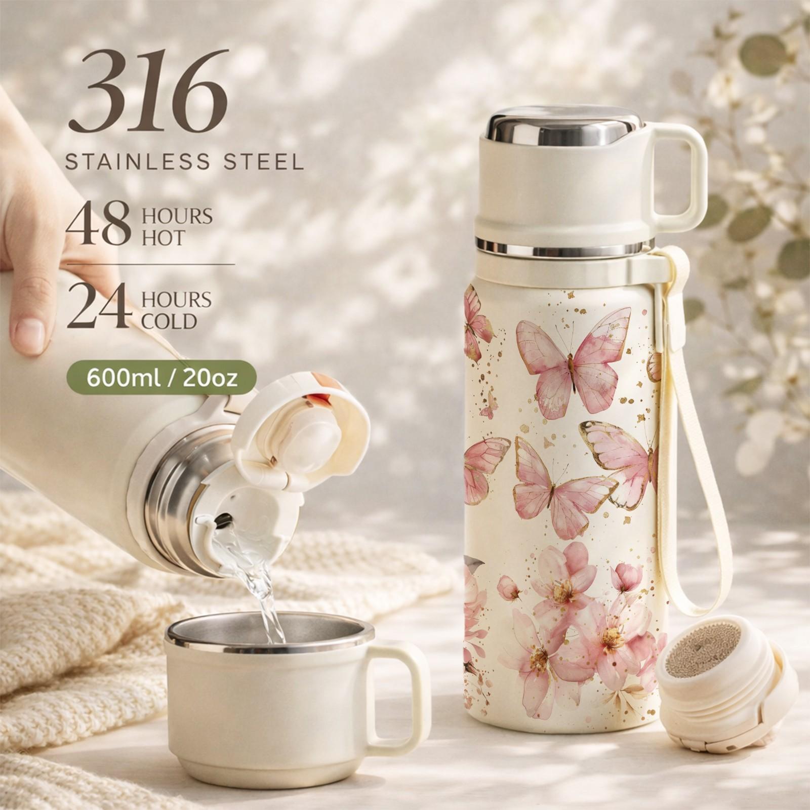 1 Pc Thermal Cup, 600ml Insulated Mug, Double Wall Vacuum Mug, Leak Proof Skinny Tumbler With Handle And Strap, 24 Hours Hot 48 Hours Cold, Portable Travel Mug For Coffee Tea Juice, Gift For Women Men Holiday Daily Use