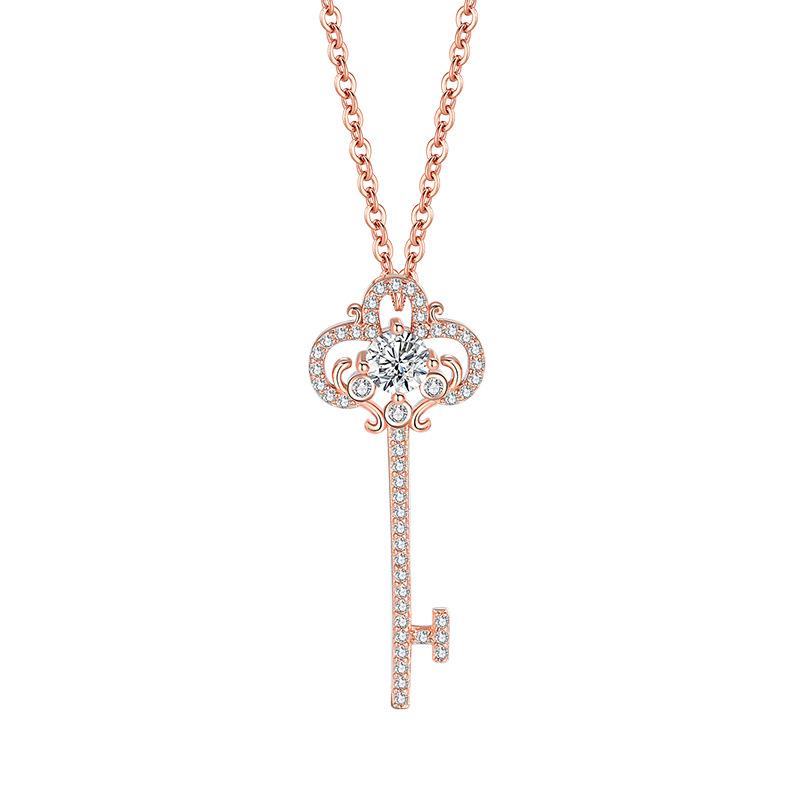 S925 Sterling Silver Women's Fashion Key Pendant Necklace with Zircon Decor, Trendy All-Match Jewelry for Parties and Daily Wear S925 Sterling Silver Women's Fashion Key Pendant Necklace with Zircon Decor, Trendy All-Match Jewelry for Parties and Daily Wear