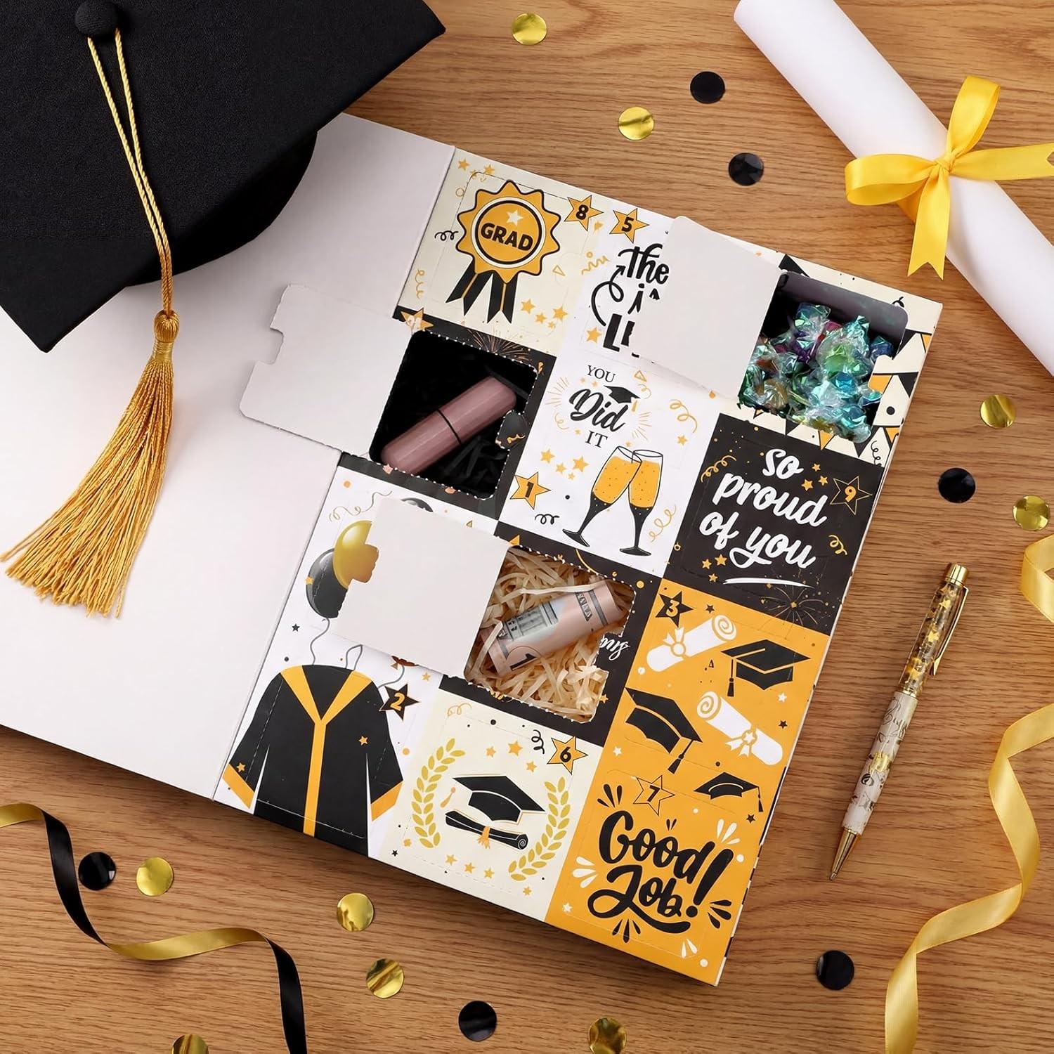 Set of 10 Empty Graduation Gift Boxes with Trays, DIY Gift Box for Creative Gifting, 12-Day Countdown Design