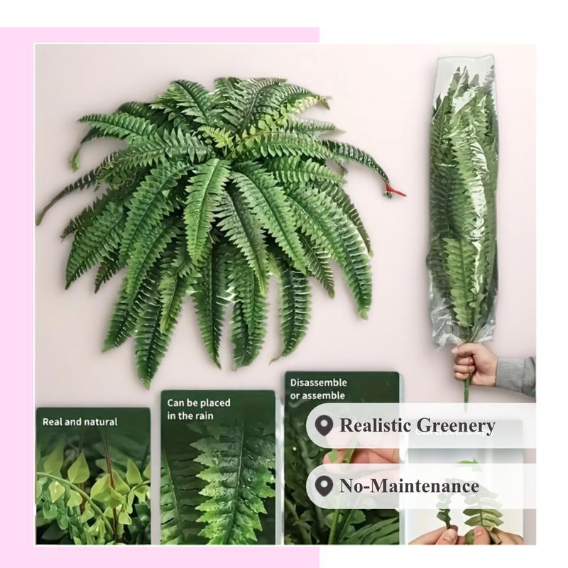 2pcs Large Artificial Boston Fern Plant - Realistic Lush Green Plastic Hanging Decor for Indoor/Outdoor Use, No Maintenance Home Garden Porch Decor, Perfect for Graduation Christmas Housewarming Gifts, Artificial Plants for Home, Artificial Faux Plants