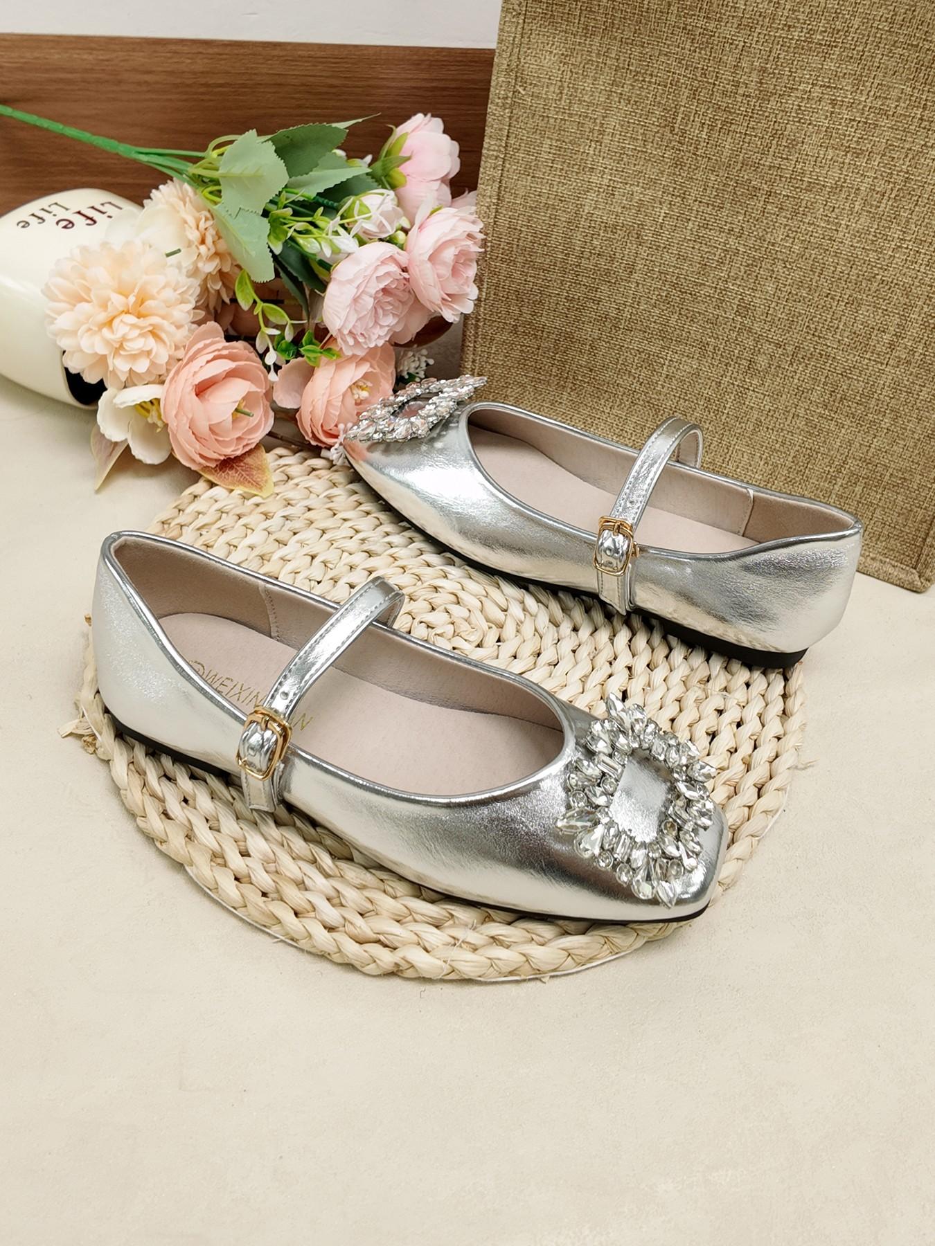French Square Toe Mary Jane Shoes, Rhinestone Buckle Strap Flat Shoes, Soft Sole Casual Women's Shoes for Office and Dating
