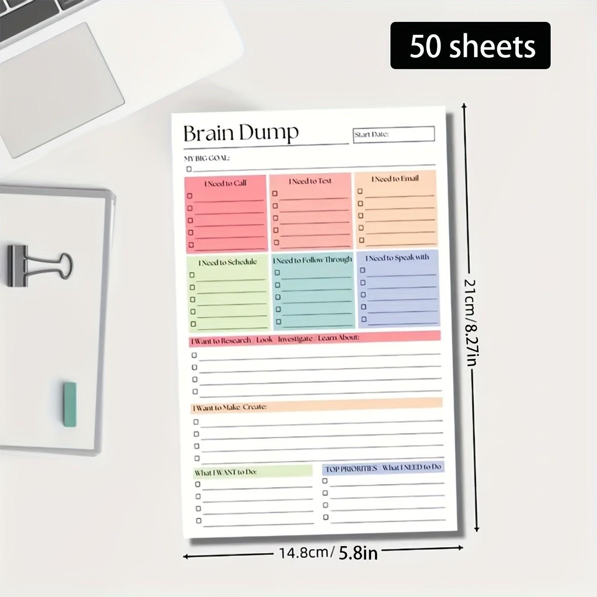Brain Dump And To-Do Notebook, 50-Page Focus Planner, A5 Size Daily Task Manager, Suitable for Self-Planners, Project Managers, Productivity Planner, Weekly Planner, Minimalist Notebook, Premium End, High-Quality Paper, Planning Tool