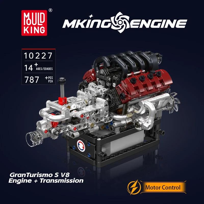 Mould King 10227 V8 Engine Model transmission Assemble Building Blocks toys kids MOC Bricks Blocks kits for kids Christmas Gifts