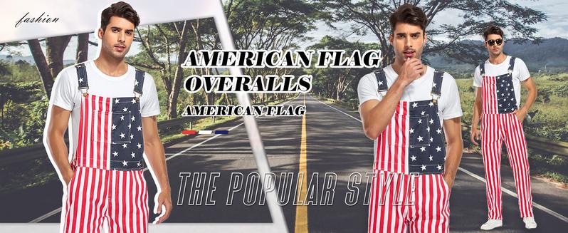 YUANBANG 4th of July American Flag Overalls for Mens Holiday Coveralls USA Romper for Couples Casual Adjustable Straps Fitted Sleeveless Denim Jumpsuit Spring Summer Menswear Fashion Outdoor Pants Patriotic Valentine's Day Gifts