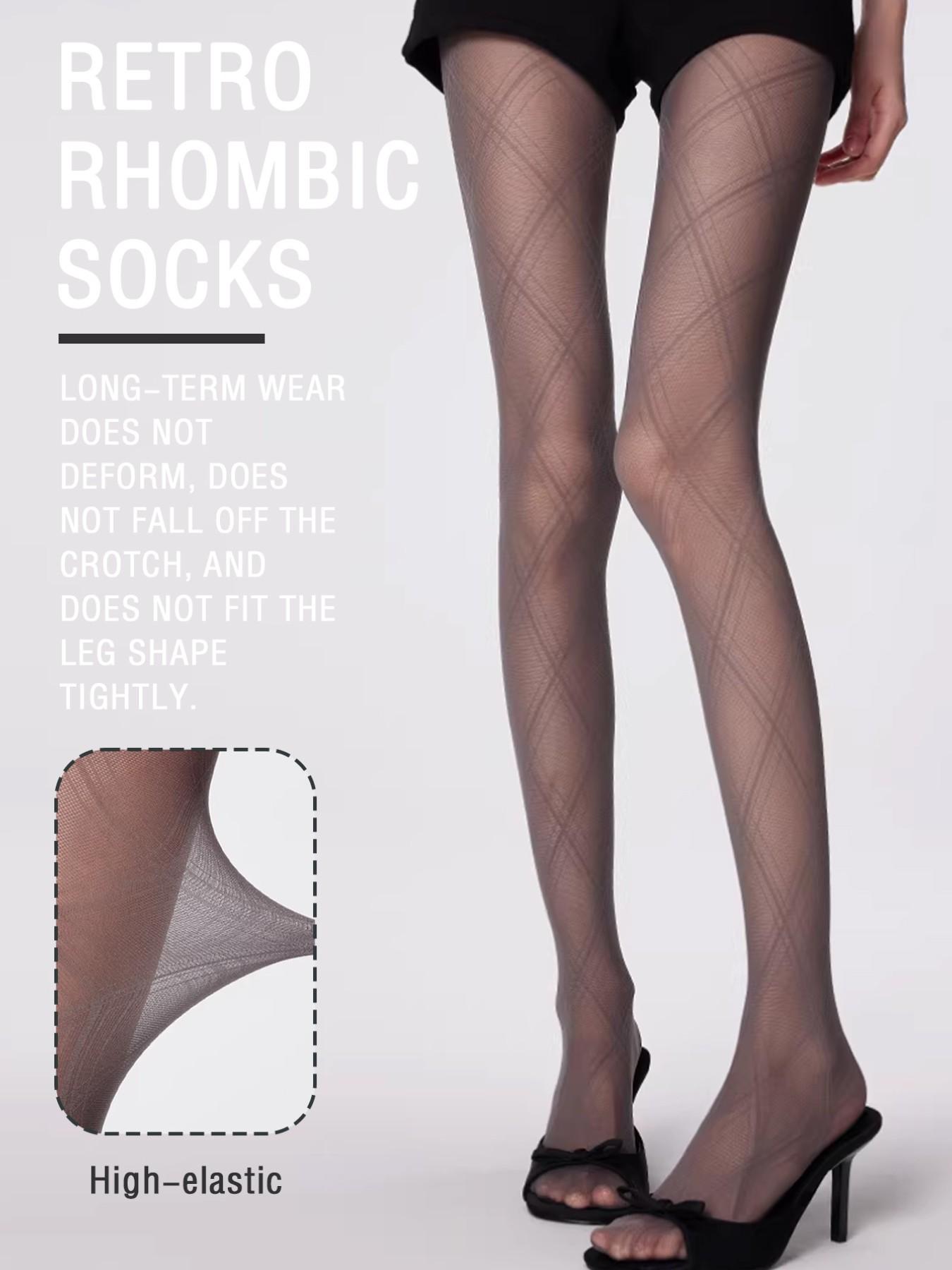 Vintage Plaid Silk Pantyhose, High Waist Slim-Fitting, Fashionable All Seasons Wear, Women's Leggings