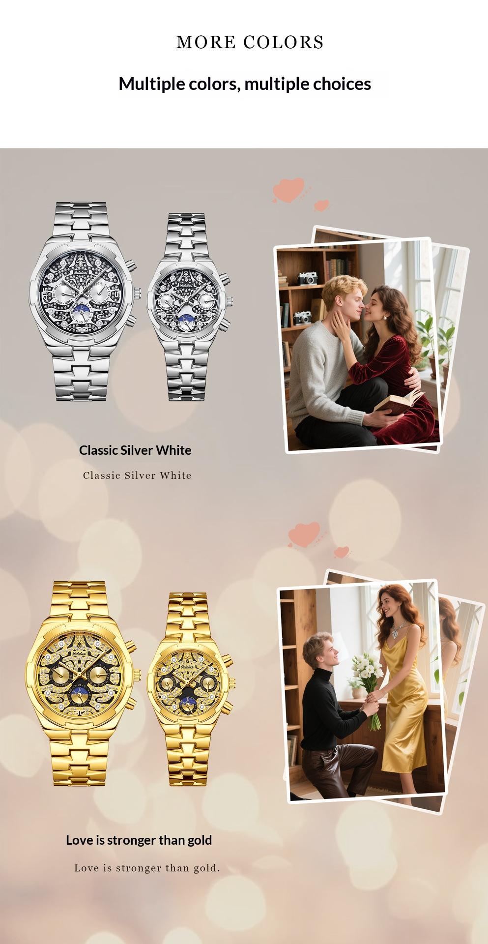 Luxury Fashion Couple Watch Set, Stainless Steel Band, Business Style His & Hers Watches, Waterproof Luminous Analog Wristwatch