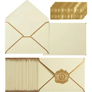 100 Pack A7 Envelopes 5 x 7 Card Envelopes V Flap with Gold Border for Office, Wedding Gift Cards, Invitations, Graduation, Baby Shower, Parties (Cream Color, 5.32 x 7.28 Inches)