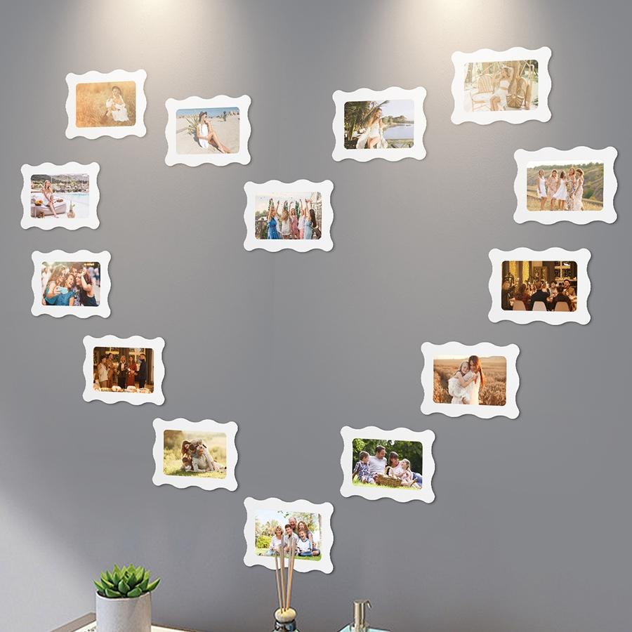 15pcs Creative Rectangular Wave Decorative Picture Frame Set, Heart Shape Photo Frames Wall Record, Home Decoration