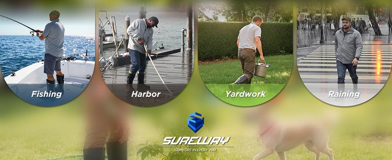 SUREWAY Men's Deck Boots Professional Non-Slip Fishing & Ankle Boating Boot Waterproof Rain Boots, Lightweight Neoprene Rubber Deck Boots