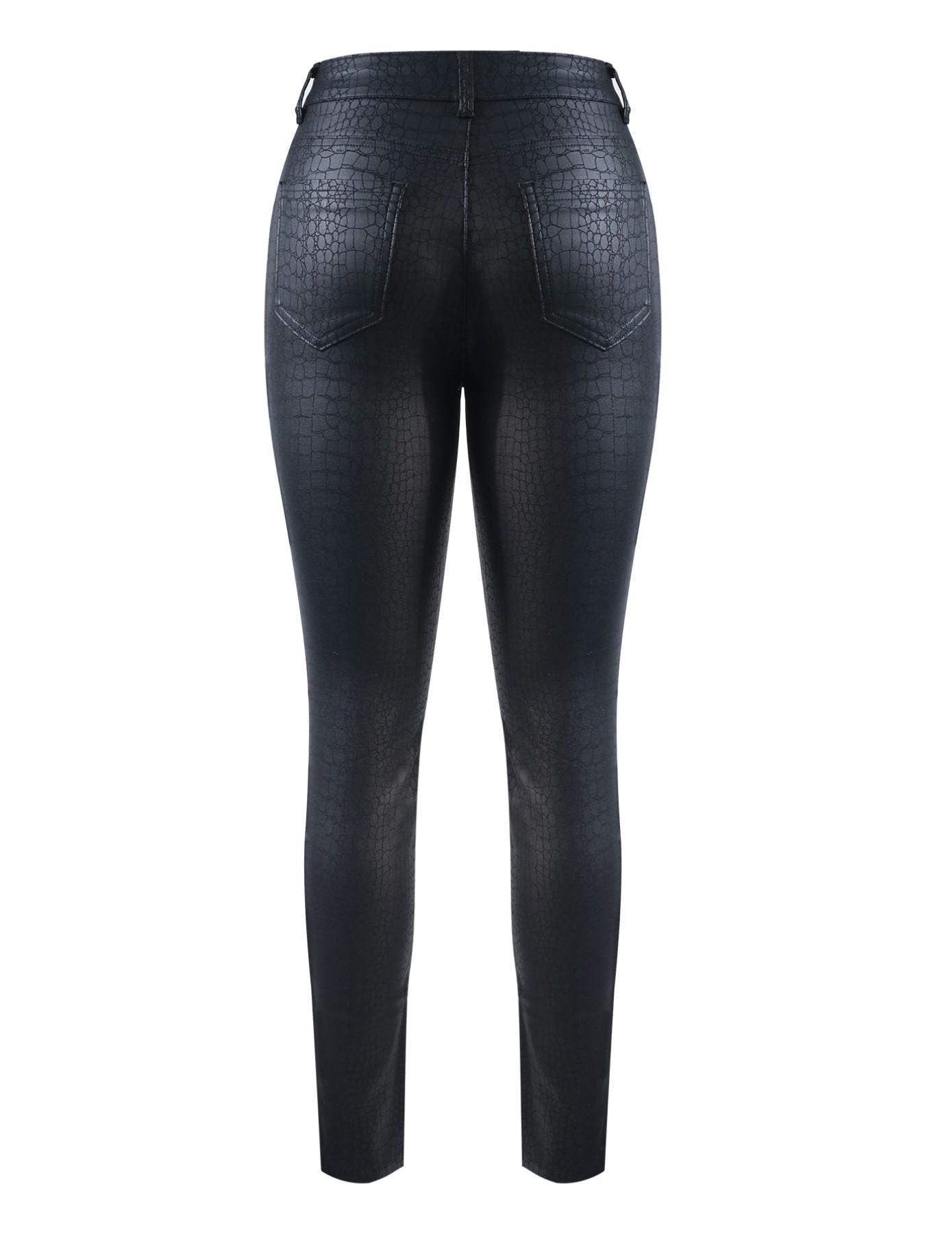 Women's Trendy Snake Print Faux Leather Pants, High Elasticity Sexy Tight Fit, Street Style/night Club Wear, Spring & Fall Fashion