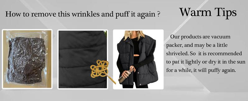 Songling Women's Black Casual Puffer Vest - Lightweight Stand Collar Full Zip with Pockets & Adjustable Drawstring - Trendy Outerwear for Spring Fall Winter Basic Fitted  Womenswear Style