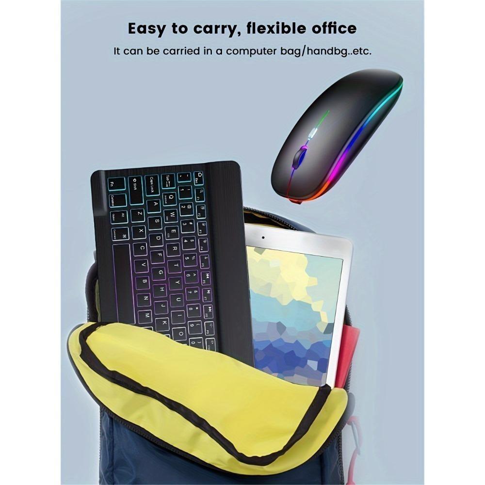 Ultra-Slim Lightweight Bluetooth-compatible Keyboard and Mouse, Portable Mini Wireless Keyboard, Rechargeable 7-Color Backlit, for Apple iPad iPhone Tablet Smartphone