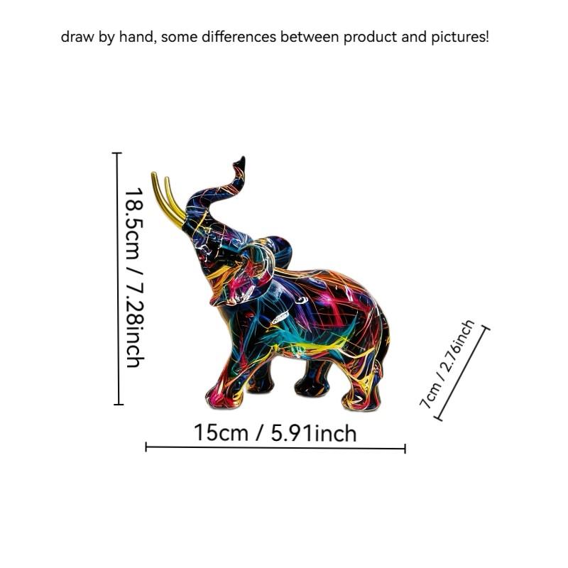 Colorful Resin Elephant Statue, Artistic Elephant Sculpture, Feng Shui Decor, Kitchen Office Shelf Home Decoration