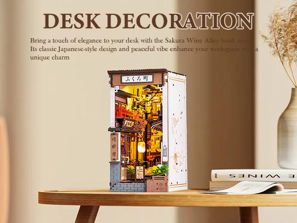 Rolife Book Nook Kit DIY Miniature House Kit for Adults 3D Wooden Puzzle Bookends Bookshelf Diorama Insert Dollhouse Creative Decorative Unique Gifts for Teens and Beginners (Sakura Wine Alley)