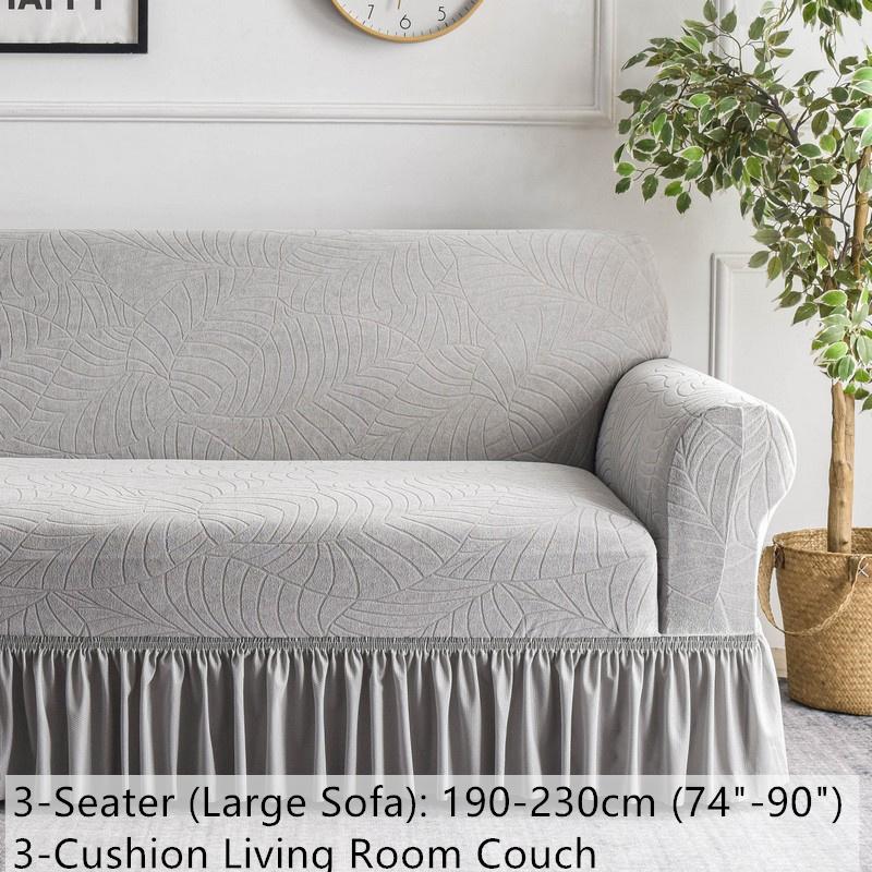 Water Repellent Stretch Sofa Cover, Ruffle Skirt, Leaf Jacquard, Anti-Slip, Pet & Kids Friendly, Furniture Protector for 1/2/3 Seater, Washable Elastic Sofa Slipcover