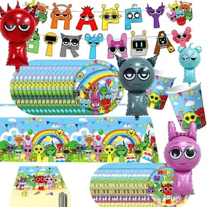 Sprunki Birthday Party Decoration Latex Aluminum Foil Balloon Tableware Paper Plate Cup Backdrop For Baby Shower Party Supplies