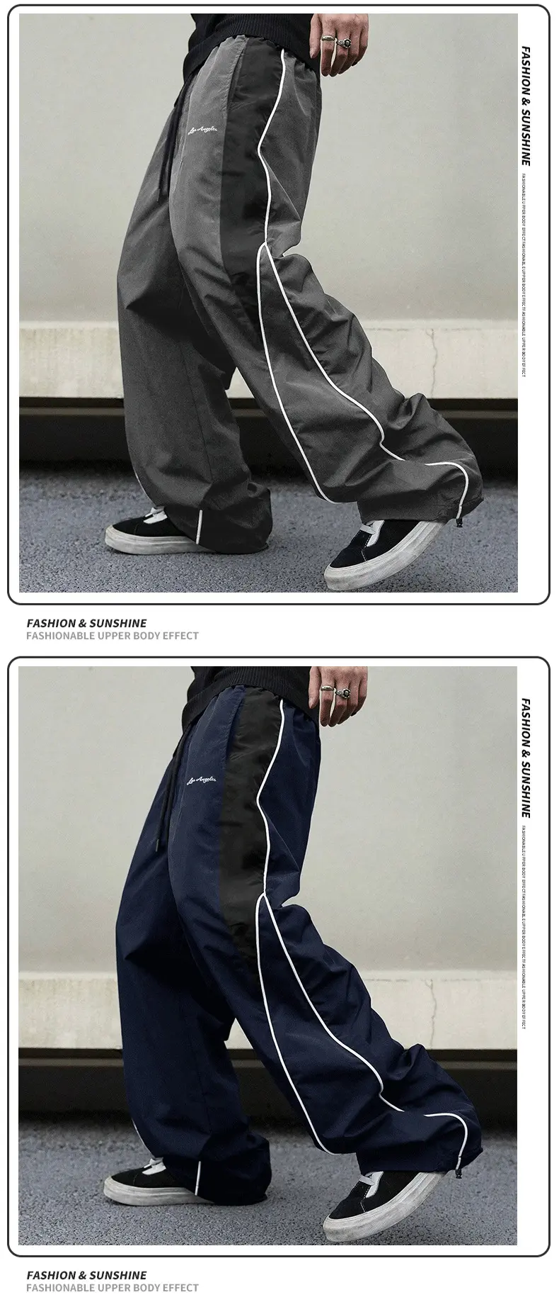 Men's Baggy Track Pants - Y2K Streetwear Loose Windbreaker Pants