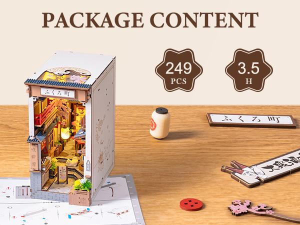 Rolife Book Nook Kit DIY Miniature House Kit for Adults 3D Wooden Puzzle Bookends Bookshelf Diorama Insert Dollhouse Creative Decorative Unique Gifts for Teens and Beginners (Sakura Wine Alley)