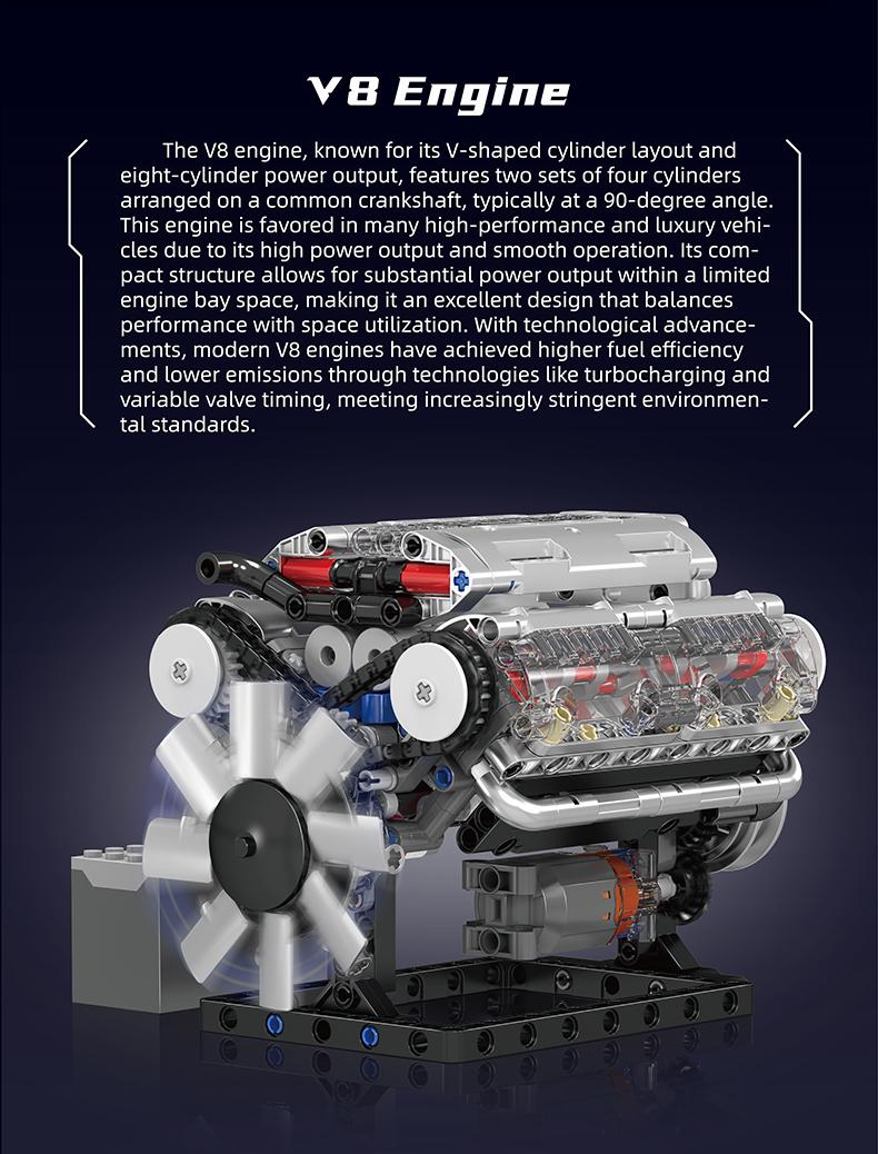 Mould King 10088 V8 Engine Motor Model Building Block Kit 535 Pcs Build Your Own Hobby Mini Engine That Works DIY STEM for Kids Teens Adults Durable