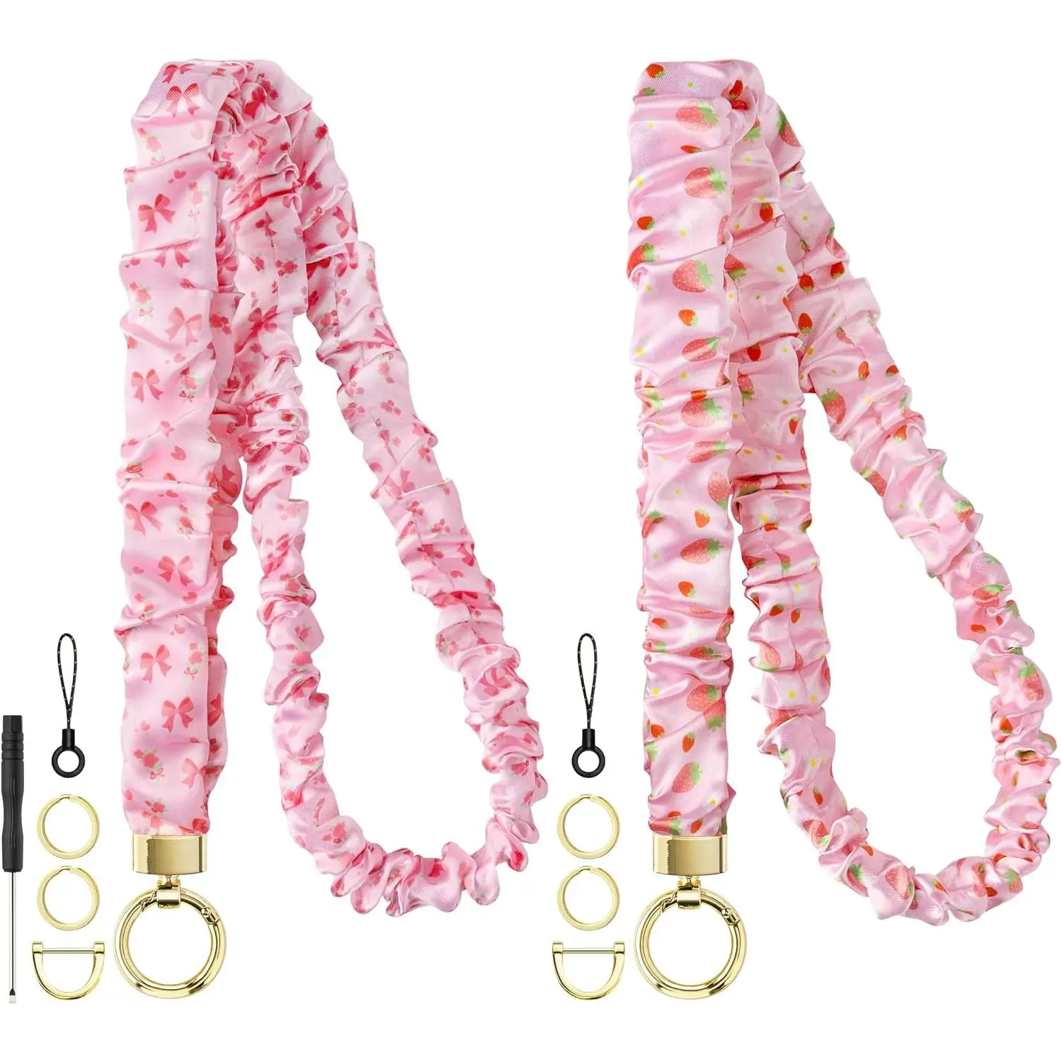 2 count  Scrunchie Lanyards for ID Badges and   Aesthetic Bow Strawberry Stretchy  Lanyard Retractable  Holder  to School Gifts for Girls Women Teacher Nurse School Office