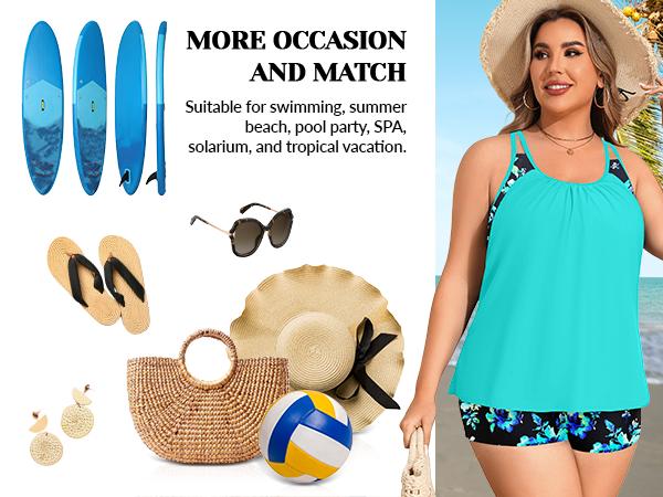 Tempt Me Women Plus Size Tankini Swimsuits - Two Piece Tummy Control Bathing Suits with Shorts Swimwear