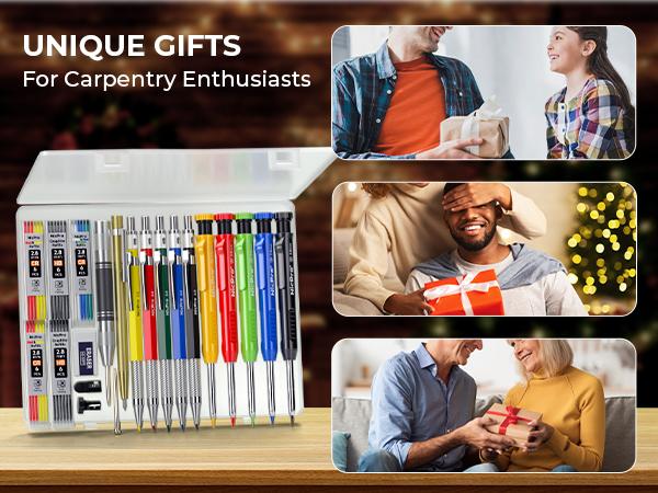 Nicpro 27 Pack Carpenter Pencils, with 100 Refill, Automatic Center Punch and Carbide Scribe Carpenter Tool, Construction Pencils for Woodworking, Carpenters Marking