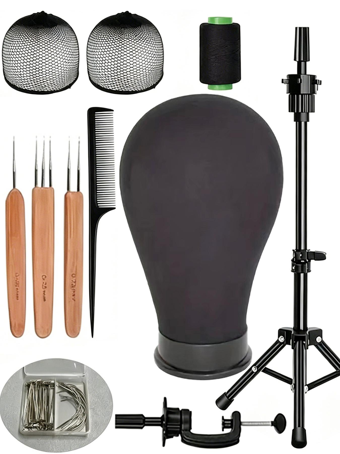 Professional Wigs Modeling Head Set, Adjustable Tripod Stand, Canvas Block Head, Hairpin, Comb, Wig Cap, Adult Size, Beauty Practice