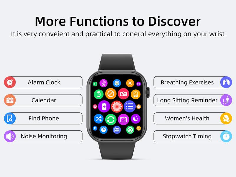 Mingdaln Men's Women's Smart Watch 1.83 Inch Touch Screen Fitness Watch with Fitness Tracker, Heart Rate/Sleep/Oxygen/Blood Pressure, IP67 Waterproof Sports Watch for Android Ios Devices