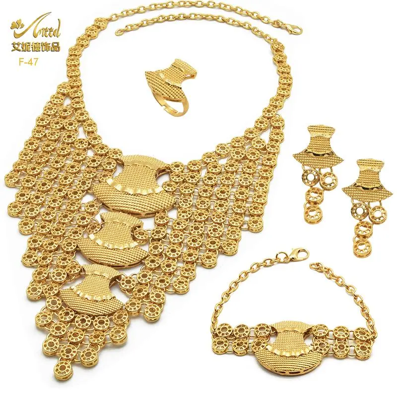 ANIID Luxury Ethiopian Gold Plated Jewelry Set Wedding Long Nigerian Necklace Sets For Women Copper Artificial Jewellery Party