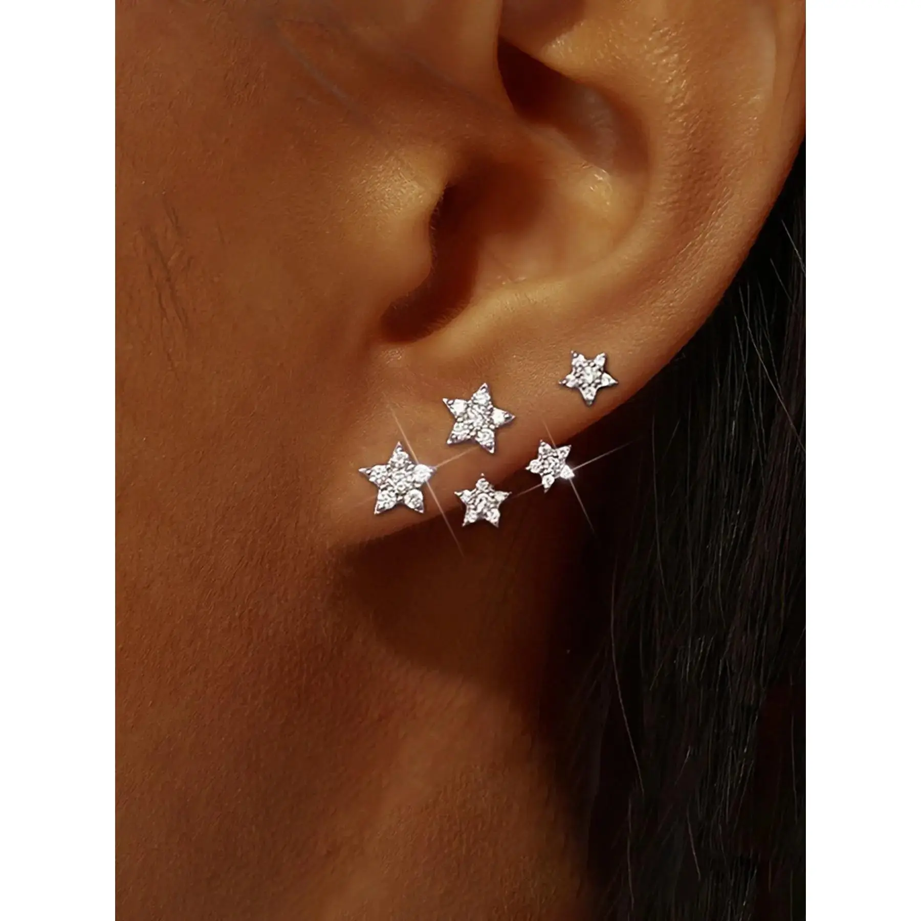 S925 Silver Color Sparkling Star Earrings, Creative Multi-Wear Design, Hypoallergenic Jewelry for Christmas, Anniversary, Birthday Gifts