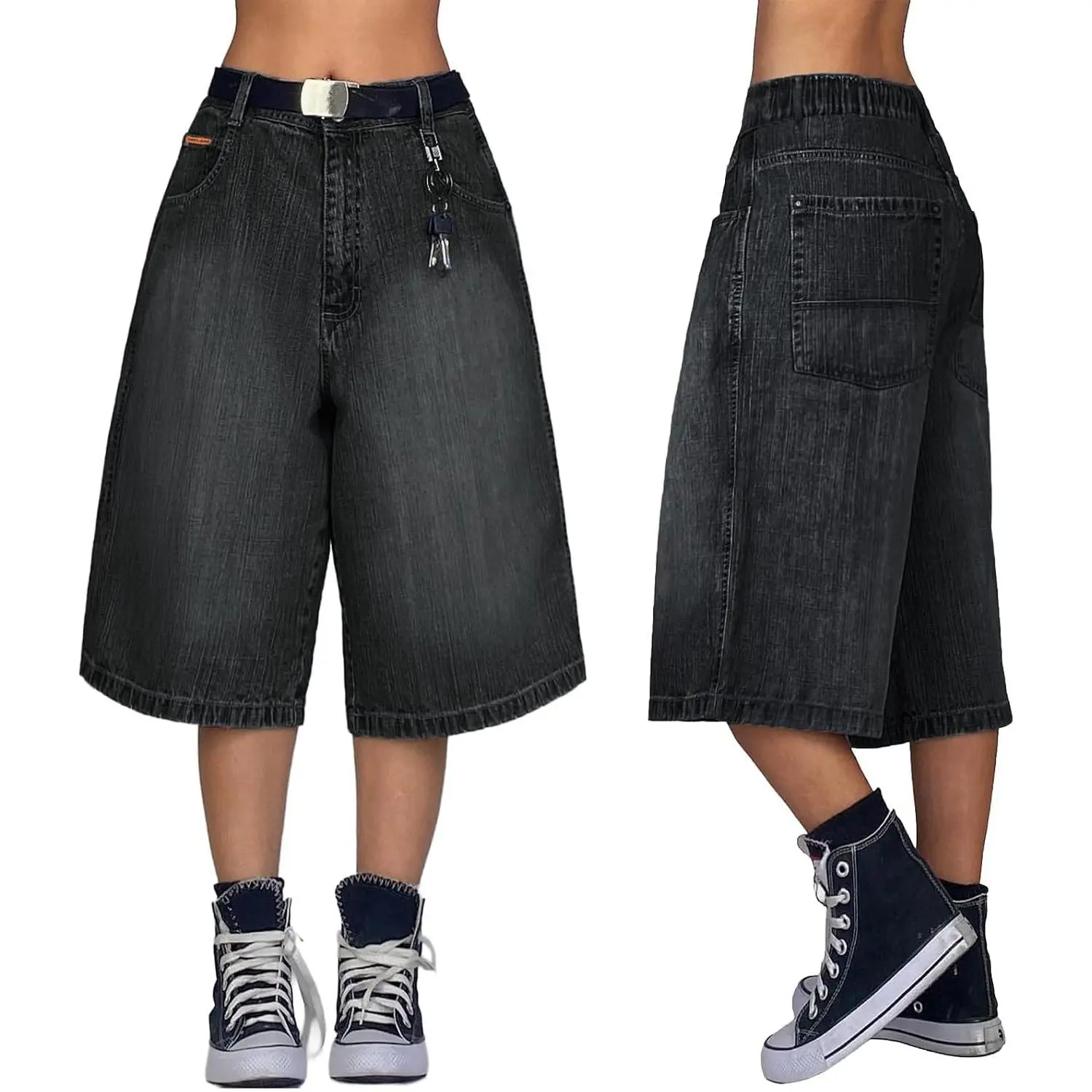 Women's Baggy Jorts Wide Leg Denim Shorts Y2K Elastic Waist Streetwear Boyfriend Bermuda Shorts with PocketsGift