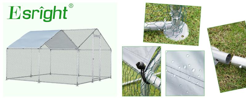 Large Metal Chicken Coop with Run, 20x10x6.4 ft Walk-in Chicken Runs for Yard with Cover,Spire Roof Hen House with Security Lock for Outdoor,Fram