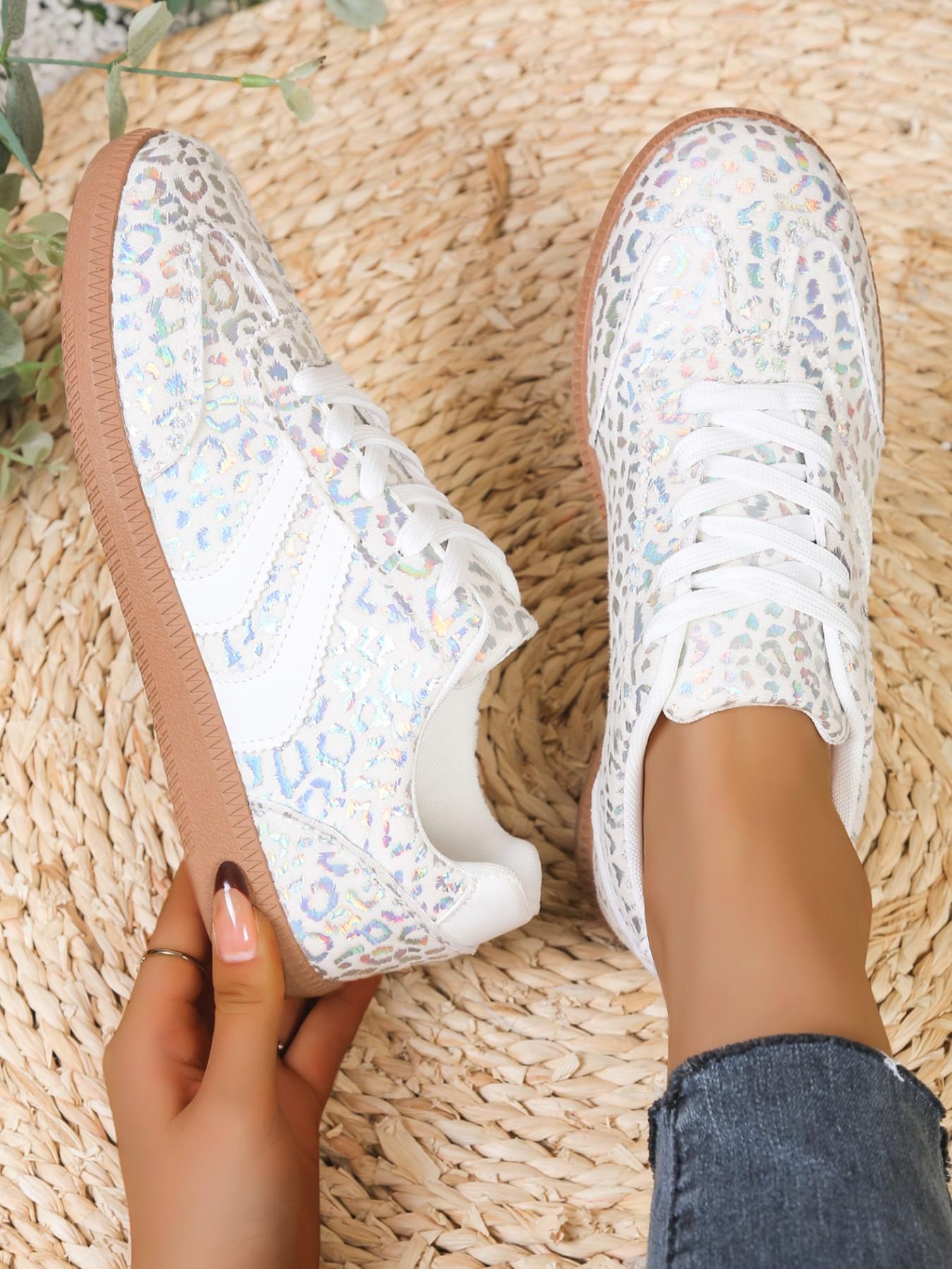 Glowing Leopard Print Sneakers, Walking Shoes, Laser Pattern Shoes, Fresh Versatile Casual Footwear, Directly Shines Bright, Perfect for Daily Wear