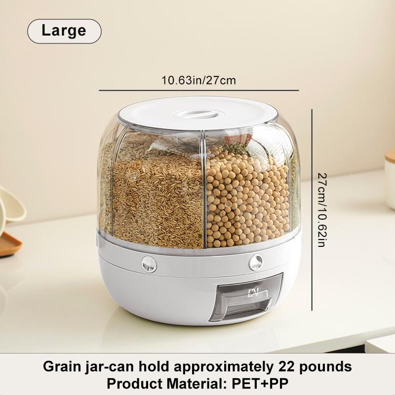 UFORU Moisture-Proof Grain Dispenser with lid, Proof & Insect-Proof, Durable Plastic,360°Rotating Design, Multi-GridGrain Storage Container Perfect for Rice, Grains, Cereals, Flour, Pet Food & Mini Candies FathersDayGift Kitchen Gadgets Kitchenware Home