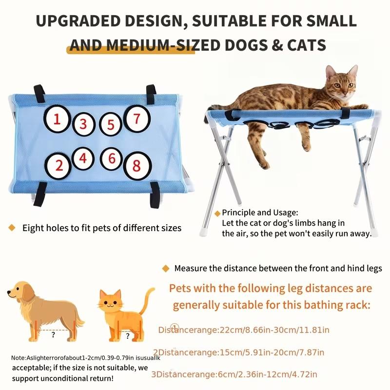 Multi-Functional Pet Grooming Hammock with Bath Support Rack, Ideal for Cat & Dog Bathing and Nail Trimming