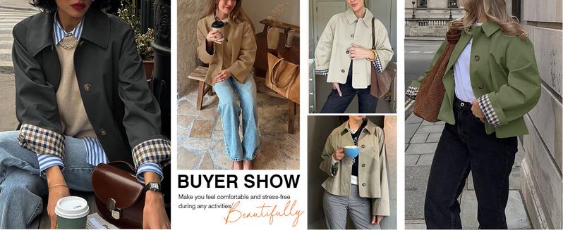 Tankaneo Womens Cropped Trench Coat Lightweight Single Breasted Jacket Fall Windbreaker Fashion Outerwear