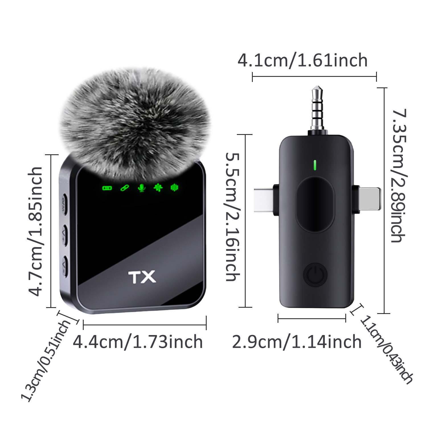 Three in one wireless lavalier microphone suitable for iPhone and Android, clip on noise reduction design, capacitive microphone, long battery life, artificial intelligence noise reduction, suitable for video blogging, Usb rechargeable mic